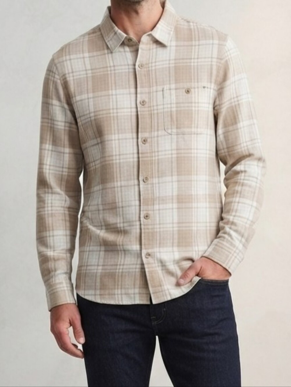 Hurley Men's Beige and White Plaid Button-Down Flannel Shirt XL $60